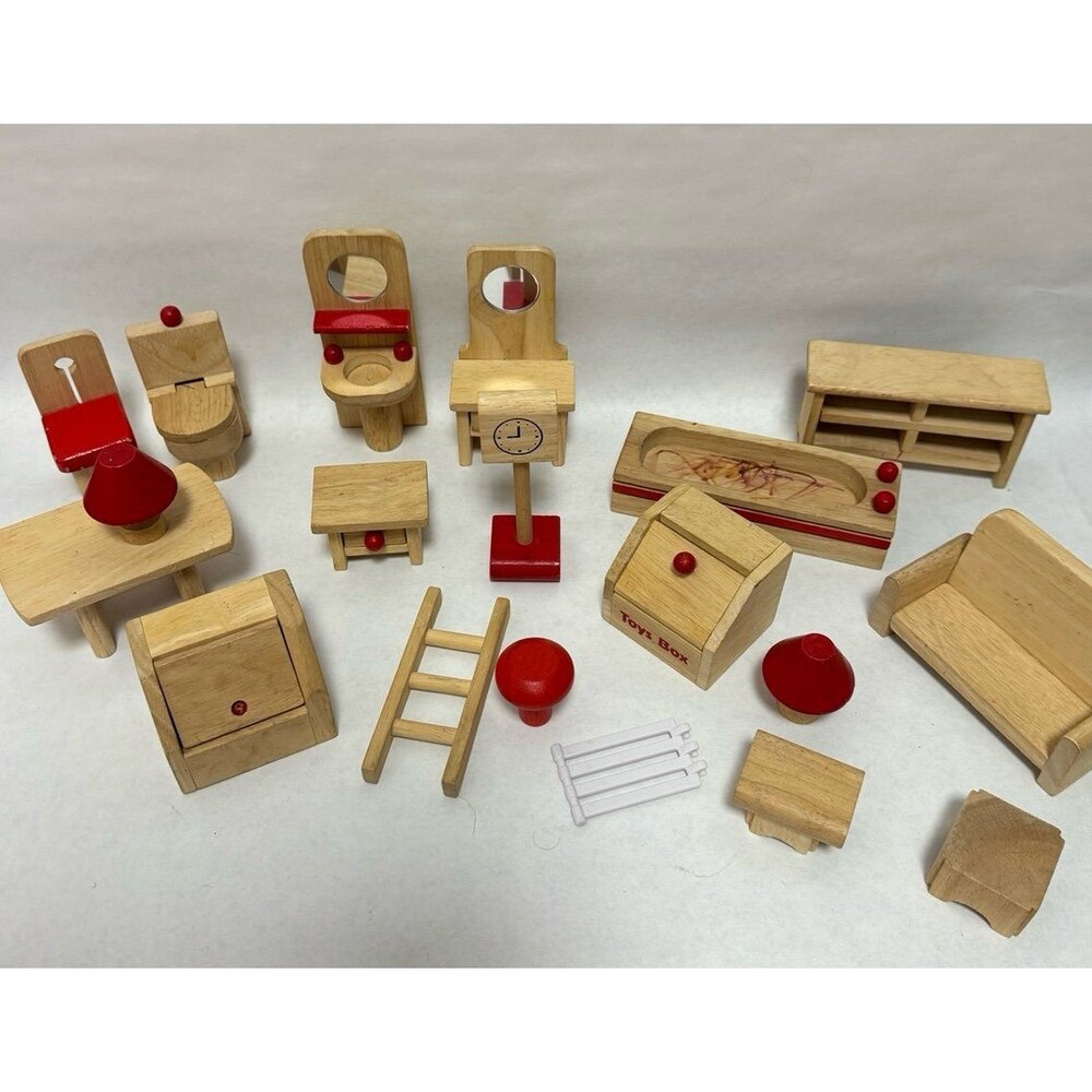 VTG 60s Germany 18 Piece Set of Lakeshore Miniature Wooden Dollhouse Furniture